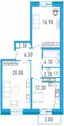 Двухкомнатная квартира 64.1 м²