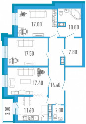 Трёхкомнатная квартира 99.4 м²